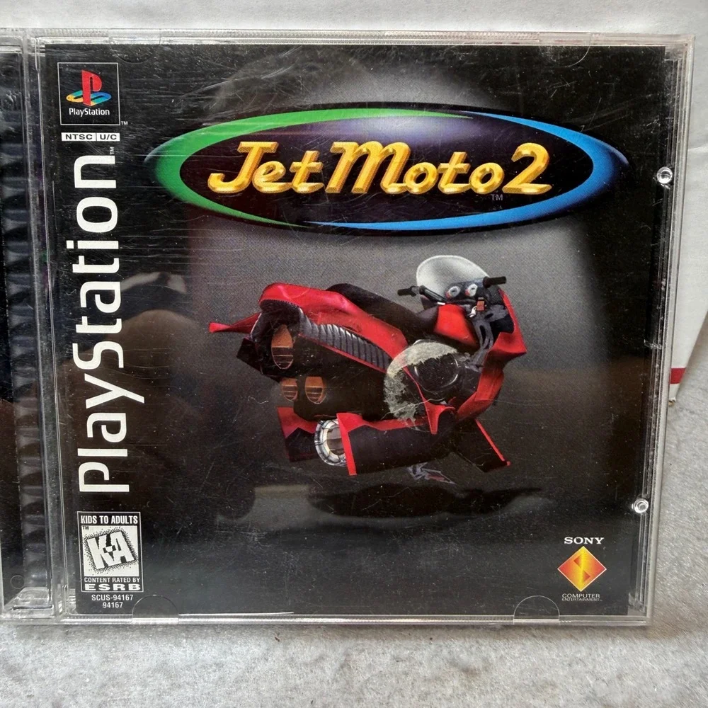 Sony Jet Moto 2 Video Game PS1 Kids to Adults Silver Racing 1997 Disc